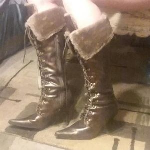 Delicious Brown knee high faux fur boots